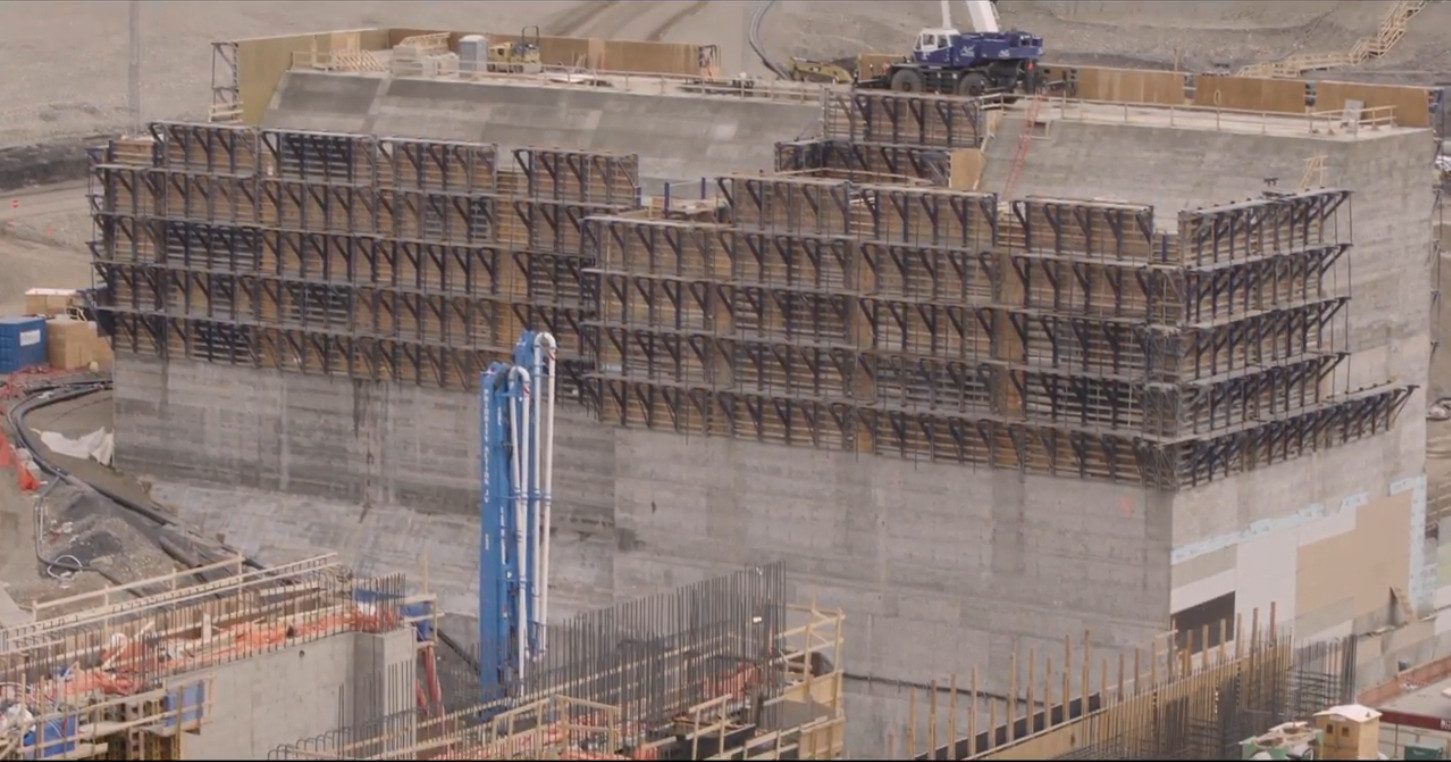 Formwork on the Site C dam structure, Peace River, British Columbia